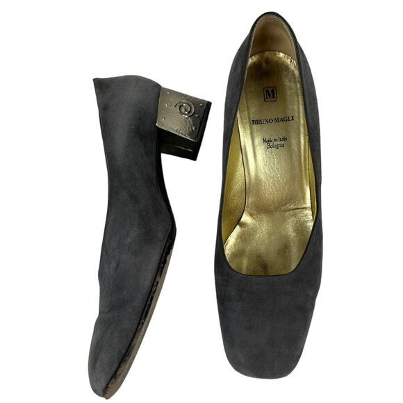 Vintage Funky Bruno Magli Grey Suede Square-Toe Pumps 11 B RARE SIZE - Picture 1 of 4